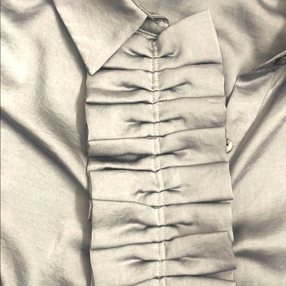 Gray Sleeveless Blouse with Pleated Front and Dress Shirt Collar Size 4 - Picture 5 of 9